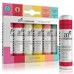 ArtNaturals Organic Beeswax Lip Balm Gift Set - Assorted Flavors with Aloe, Coconut & Jojoba Oils