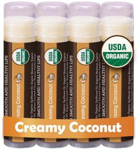 Earth's Daughter USDA Organic Lip Balm 4-Pack Creamy Coconut Flavor - Beeswax, Coconut Oil, Vitamin E - Best Lip Repair Chapstick for Dry Cracked Lips