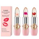 BestLand 3 Pcs/Set Flower Jelly Lipstick Set Temperature Change Moisturizer Long Lasting Nutritious Balm Magic Color Change Lip Gloss (3Pcs Flower Jelly Lipstick 010203)