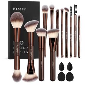 MAGEFY Makeup Brushes 22-in-12 Professional Makeup Brush Set Double-End Make Up Brushes for Powder Concealers Eye Shadows Blush with Gift Box