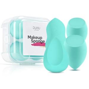 Makeup Sponge Set DUAIU 4Pcs Blender Beauty Foundation Blending Sponge, Flawless for Liquid, Cream, and Powder, Professional Streak Free Application Blend, Makeup Sponges with Storage Box(Aquamarine)