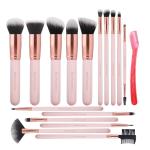16-Piece Pink Makeup Brush Set with Eyebrow Razor