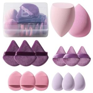 Makeup Sponge Set BS-MALLTriangle Puff 14 Pcs for Liquid, Cream, and Powder, Multi-colored Makeup Sponges and Mini Makeup Sponge (A-Purple)