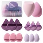 Makeup Sponge Set BS-MALLTriangle Puff 14 Pcs for Liquid, Cream, and Powder, Multi-colored Makeup Sponges and Mini Makeup Sponge (A-Purple)