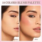 JUYANGYAN 10 Colors Blush Palette for Cheeks, Lightweight Matte Finish Blush Powder for Face, Buildable Facial Makeup Palette