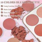 JUYANGYAN 10 Colors Blush Palette for Cheeks, Lightweight Matte Finish Blush Powder for Face, Buildable Facial Makeup Palette