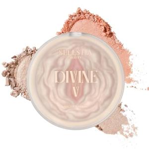 SELESTIA BEAUTY Powder Highlighter Makeup – Divine V – Radiant Glow for All Skin Tones, Easy-to-Apply, 0.53 oz