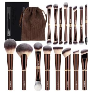 MAANGE Makeup Brushes 16Pcs Professional Foundation Powder Blush Contour Eyeshadows Double-End Makeup Brushes Set with Bag and Gift Box-CoffeeBrown