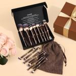 MAANGE Makeup Brushes 16Pcs Professional Foundation Powder Blush Contour Eyeshadows Double-End Makeup Brushes Set with Bag and Gift Box-CoffeeBrown