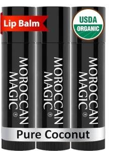 Moroccan Magic Organic Pure Coconut Lip Balm 3 Pack | Ultra-Hydrating Argan & Essential Oil Lip Moisturizer + Vitamin E | Natural Chapstick for Dry Lips | Smooth, Non-Toxic | Organic Lip Balm