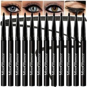 MooGlamor New 12 Pcs Black Eyeliner Pencil Gel Eyeliner Pen with Retractable and Waterproof Eye Liner for Bold and Defined Eye Liner（Black）