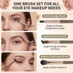 Eye Makeup Brush Set, 5 Pcs Eye Shadow Brushes Set Professional Eyeshadow Makeup Blending Brushes with Synthetic & Wood Handle Angled Eyeshadow Brush for Eyebrows, Eyeliner, Liquid, Cream, Concealer