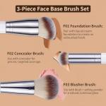 DUcare Makeup Brushes 3Pcs Foundation Contour Bronzer Brush,Concealer Brush,Blusher Powder Brush, Face Kabuki Travel Buffing Stippling Liquid Blending Makeup brush set White