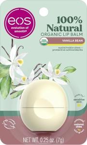 eos 100% Natural & Organic Lip Balm Sphere- Vanilla Bean, All-day Moisture, Dermatologist Recommended for Sensitive Skin, Lip Care Products, 0.25 oz