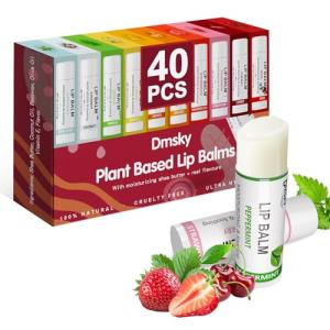 40 Pack Lip Balm Bulk, Fruit Lip Balm Variety Pack, Natural Moisturizing Balms for Dry Cracked Lips, Hydrating for Men Women Kids - 10 Flavors