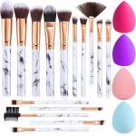 15PC Marble Makeup Brush Set with Sponge
