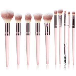 Makeup Brush Set, Premium Synthetic 10 PCS Makeup Brushes, Travel Makeup Brush Set with Soft Hairs, Makeup Brushes Set Professional for Blush, Eyeliner, Eyeshadow, Concealer, and Foundation (Pink)