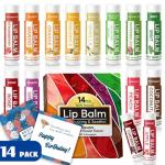 Yopela 14 Pack Natural Lip Balm in Bulk with Vitamin E and Coconut Oil - Moisturizing, Soothing, and Repairing Dry and Chapped Lips Valentine's Gift - 14 Flavors - Non-GMO - With Greeting Card