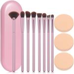 COYKROU 8Pcs Makeup Brushes Set Premium Eyeshadow Brush Professional Angled Eyebrow Brush Lip Brush Eyeshadow Brush Set With 3Pcs Powder Puffs and Pink Case 12 in 1