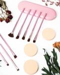 COYKROU 8Pcs Makeup Brushes Set Premium Eyeshadow Brush Professional Angled Eyebrow Brush Lip Brush Eyeshadow Brush Set With 3Pcs Powder Puffs and Pink Case 12 in 1