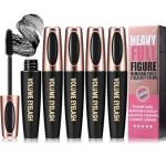 4 Pack 4D Silk Fiber Lash Mascara, Waterproof Smudge-proof Thickening Black Mascara for Natural Lengthening, Long Lasting & No Clumping