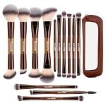 MAANGE 13 Pcs Foundation Makeup Brush Set With Bag, Make up Brushes, Double-End Multi Functional Makeup Brushes, Professional Face Brush Set Tools For Liquid Powder Concealer Cream Blush (Coffee)