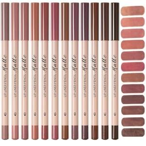 Petansy Matte Lip Liner Set,12 Colors Long Lasting Waterproof Nude Lip Liner Pencil Set,Smooth and High Pigmented Natural Lip Makeup Pencil,Matte Makeup Lipliners
