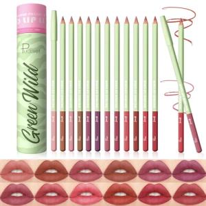 Pudaier 12-Color Lip Liner Set - Matte Velvet Lip Liners With Storage Bucket, Waterproof & Long-Lasting Nude Lip Liner Pencils, Creamy Smooth & High Pigmented, for Defining & Filling Lips