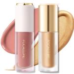 FOCALLURE Liquid Blush and Highlighter Duo - Velvety Weightless Face Makeup Set, Buildable Dewy Cheek Tint & Luminizer, Smudge-Proof Long Lasting, Natural Glow Cheekbones,Sunset Veil