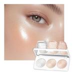 3 Colors Highlighter Makeup Palette, Face Highlight Makeup Contour Powder, Waterproof Long Lasting Glitter Face Illuminator Highlighter for Women, 01 Lunar Glow Trio