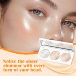 3 Colors Highlighter Makeup Palette, Face Highlight Makeup Contour Powder, Waterproof Long Lasting Glitter Face Illuminator Highlighter for Women, 01 Lunar Glow Trio