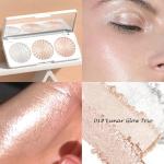 3 Colors Highlighter Makeup Palette, Face Highlight Makeup Contour Powder, Waterproof Long Lasting Glitter Face Illuminator Highlighter for Women, 01 Lunar Glow Trio
