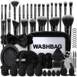 HGHDBT 56Pcs Black Makeup Brushes Set Professional with Case Premium Synthetic for Blush Eye Shadow Concealer Powder Foundation Eye & Face Make up Brush Kit with Beauty Blender Sponge Set Tools