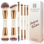 HEYMKGO Makeup Brushes Set, 6Pcs Double-ended Foundation Contour Concealer Powder Eyeshadow Brush for Liquid, Cream, Powder for Blending Buffing Professional Face Brush Set Tools(Apricot)