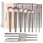 MAANGE 30 Pcs Professional Makeup Brush Set with Travel Case – Kabuki, Foundation, Powder, Blush,Blending& Eyeshadow Brushes, Labeled for Gift-Ready Box,Champagne