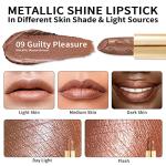 Oulac Brown Lipstick for Women with Metallic 3D Shine Lightweight Hydrating Formula, High Impact Lip Color, Vegan Beauty, Full Coverage Lip Makeup, Christmas Gifts for Women, Guilty Pleasure (09)