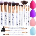 15PC Marble Makeup Brush Set with Sponge