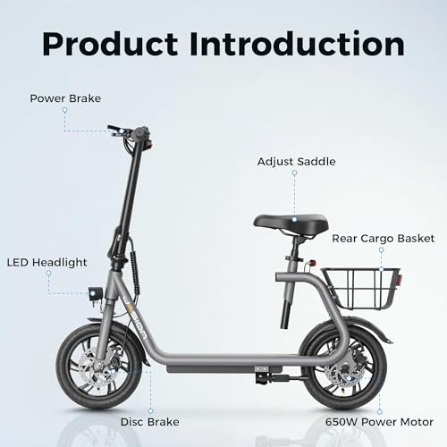 Jasion Foldable Electric Scooter with Seat and Basket