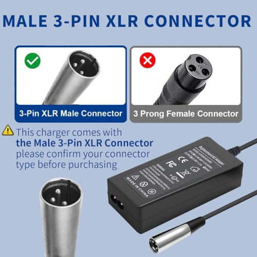 24V 2A Electric Scooter Battery Charger, 3-Pin XLR