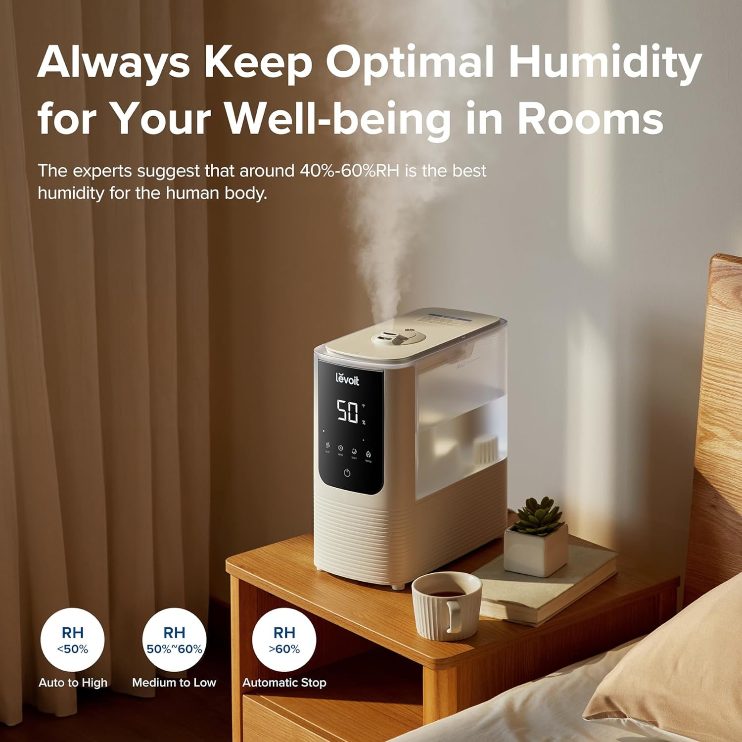 LEVOIT Smart Cool/Warm Mist Humidifier with Aromatherapy, 4.5L