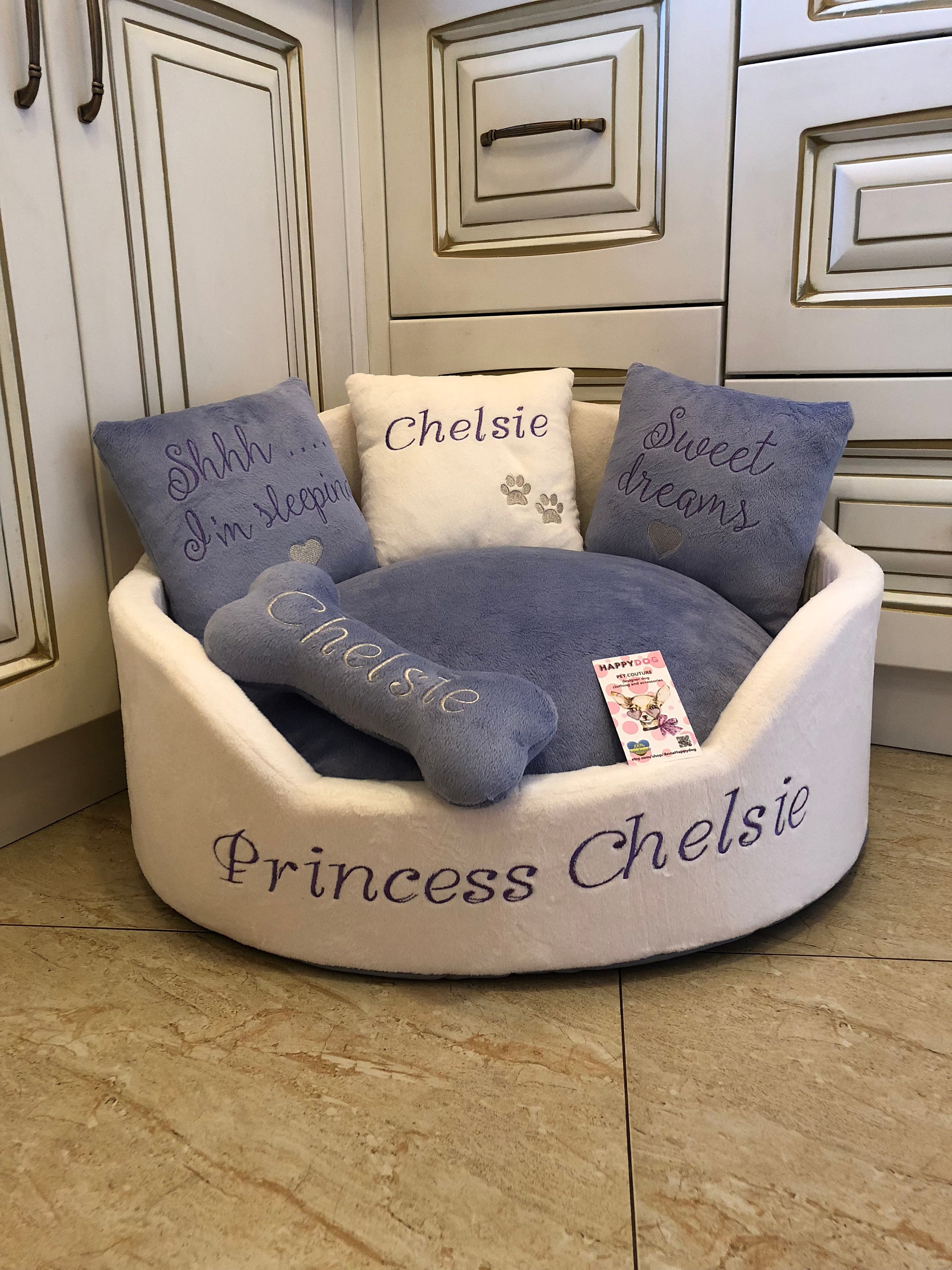 Personalized Luxury Lavender Dog Bed