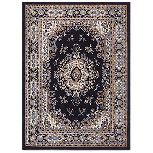 Traditional Medallion Area Rug in Navy Blue/Brown