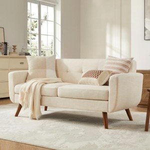 67-Inch Mid-Century Modern Beige Loveseat Sofa