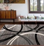 Modern Round Wave Design Area Rug, Gray 1.52x2.1m