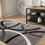 Modern Round Wave Design Area Rug, Gray 1.52x2.1m
