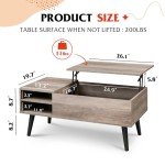 WLIVE Lift Top Coffee Table with Storage - Mid Century