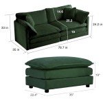 Modern Green Deep Seat Sectional Sofa with Ottoman