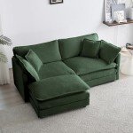 Modern Green Deep Seat Sectional Sofa with Ottoman