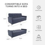 Navy Linen Sprung Seat Sofa Bed