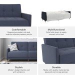 Navy Linen Sprung Seat Sofa Bed